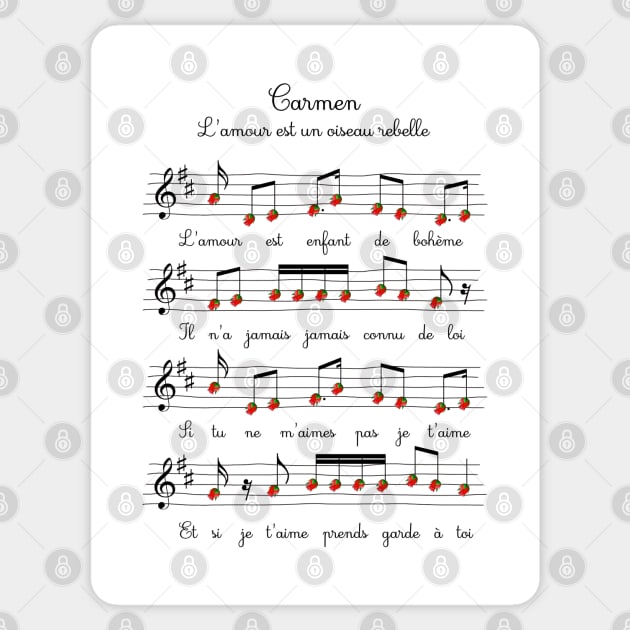 Carmen Opera Roses Music Sheet Artwork Georges Bizet Sticker by Rozbud